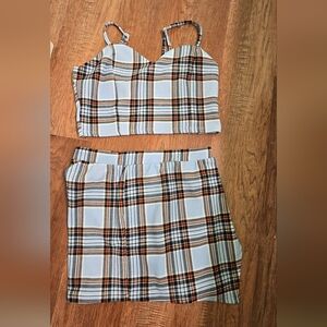 Chic Plaid Two-Piece Skort Set